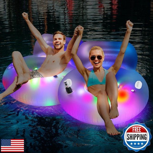 JellyArch 2 Pack Light up Pool Floaties for Adults LED Inflatable Pool Floats