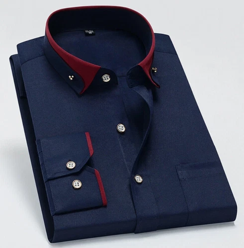 Luxury Shirt Mens Casual Double Collar Slim Fit Formal Long Sleeve Shirt M-4XL - Picture 11 of 27