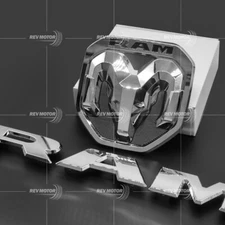 Rear Tailgate + Front Grille Emblems For RAM 1500 2019-2024 Badges Chrome Black