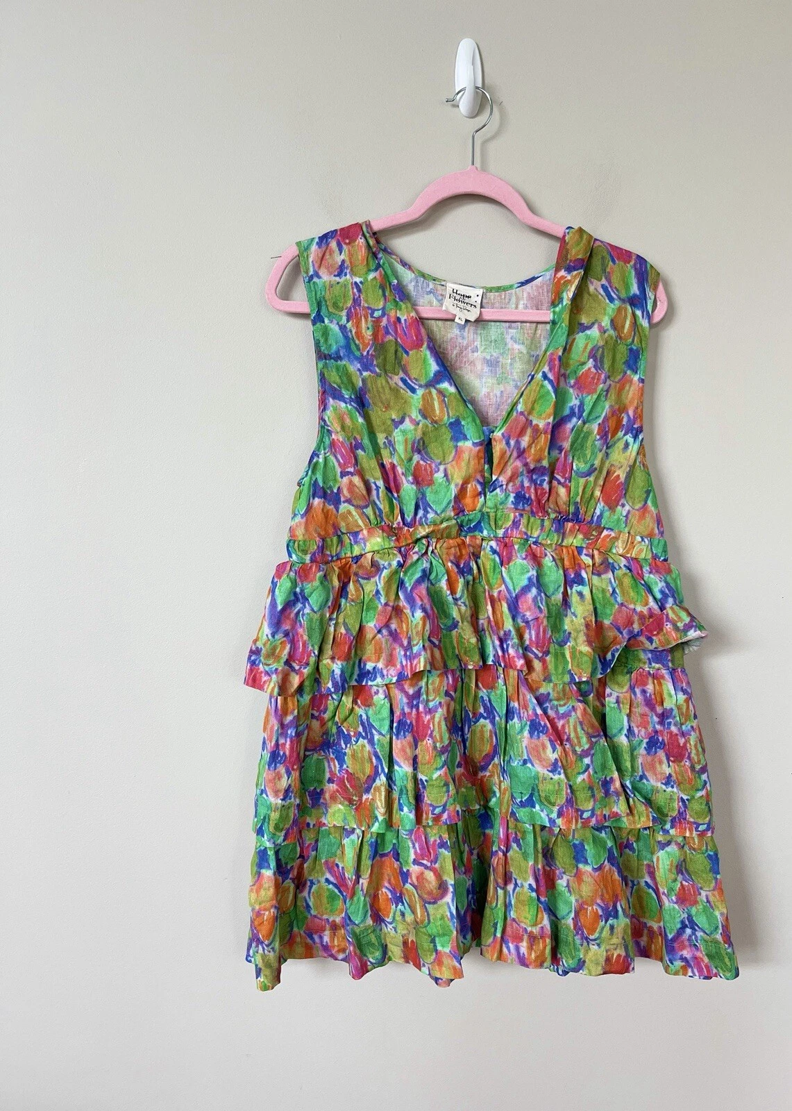 PALM ANGELS Anthropologie Hope For Flowers mini abito lino a strati motivo verde preppy XL nuovo