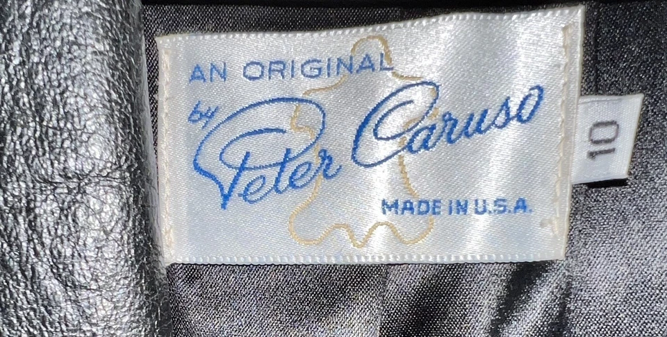 Винтажный 80-х Peter Caruso сделано в США черный кожаный пальто с подкладкой плечи размер 10 - Изображение 3 из 4