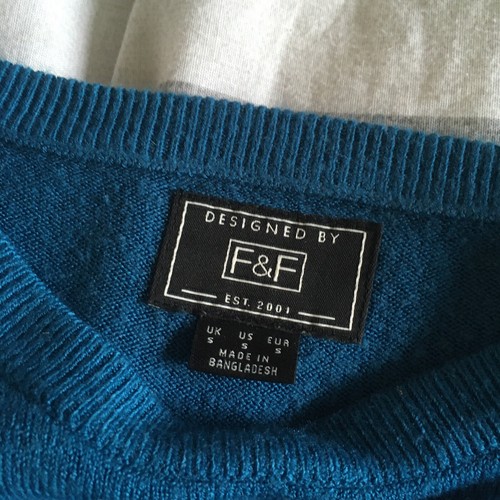 F&F Mens Blue Green Crew Neck Acrylic Pullover Jumper Size S Formal Long Sleeve - Picture 2 of 3
