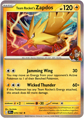 Pokémon TCG Team Rocket's Zapdos 070/182 Destined Rivals Holo Rare