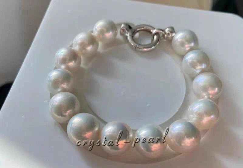 ENORME Brazalete Perla Natural AAA Mar del Sur 13-11 mm BLANCO Plata 7.5-8" S925 Foto 2 de 2