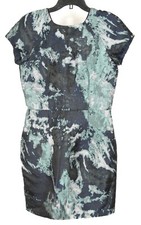 Zara Women’s Dress Small Blue Gray Green Sheath Short Sleeve Lined