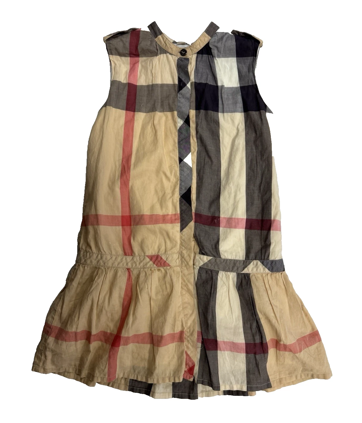 Abito smanicato Burberry bambina 100% cotone quadri beige taglia 8 anni