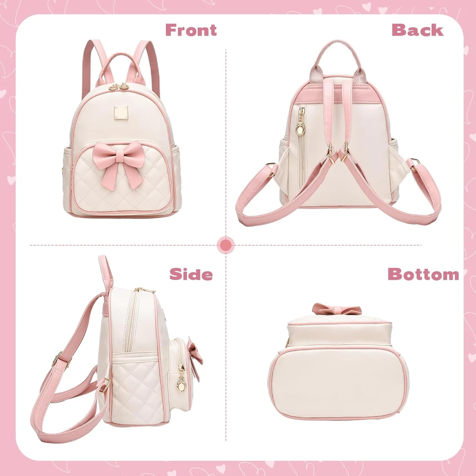 Mini Backpack for Girls Cute Bow Backpack Leather Small Backpack Purse for Women - Image 3 of 4