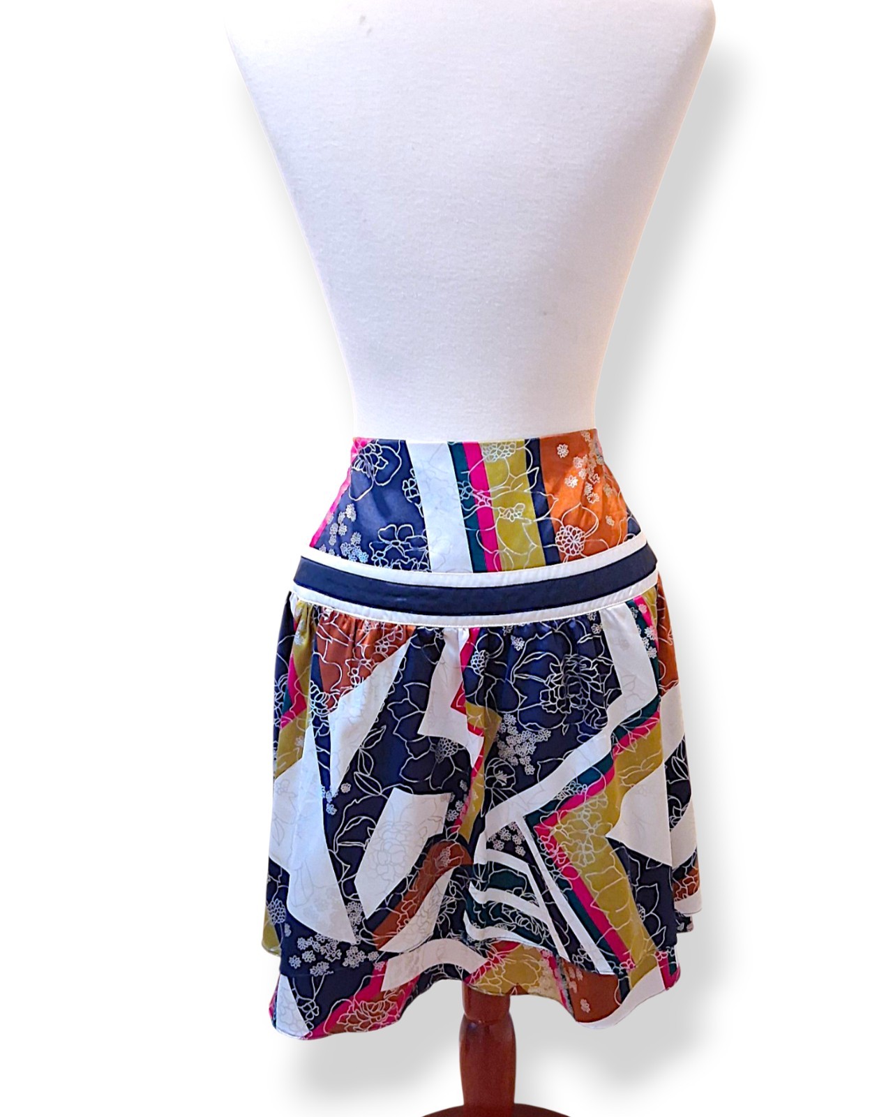 Vintage Floral Patchwork Pleated Layer Skirt Sati… - image 7