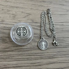 Saint St Benedict Medal Necklace Pendant with Box Medalla de San Benito con Caja