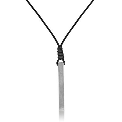 Stainless Steel Rectangular Prism Pendant Necklace - 24 Inch Leather Cord Chain