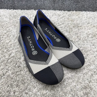 Rothy s The Flat Round Toe Captoe Women s size 7.5  Check Black Grey White Knit