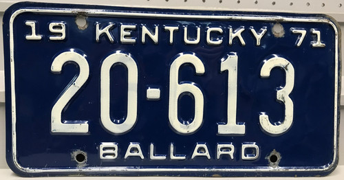 1971 Kentucky License Plate 20-613 Ballard