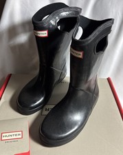 ORIGINAL HUNTER Kids Classic Pull-On Unisex GLOSSY Black Rain Boots 12M NIB NEW