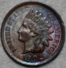 AU-UNC 1902 Indian Head Cent, Highly Lustrous & Lightly Toned.