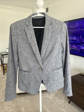 ANN TAYLOR Blue Linen Blazer Size 4 Small Chambrey 1 Button Coastal Preppy
