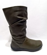 Hotter Mystery Size 7 UK New Boxed Green Leather Boots Mid Calf Boots 