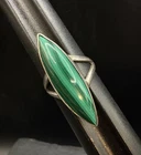 SZ 5.5 VTG Modernist Sterling Silver Marquise Navette Malachite Native Ring 925