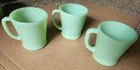 3 Vtg Anchor Hocking Fire-King Jadeite D-Handle Coffee Mug Opaque Mint Green