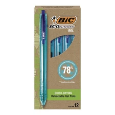BIC RGLE11BLU 1 mm Ecolutions Retractable Gel Pen - Blue Ink (12/Pack) New