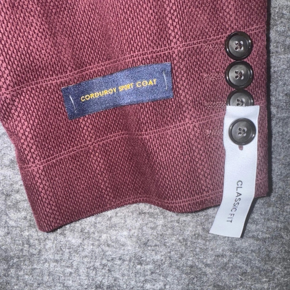 Stafford Mens Burgundy Check Corduroy Sport Coat Blazer Classic Fit 44S NEW - Image 3 of 4