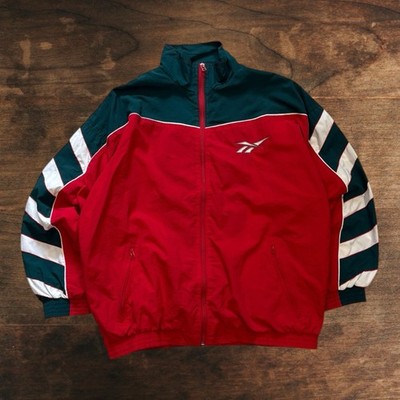 Vintage 90s Reebok Trainingsjacke Windbreaker Festival Herren XL rot grün weiß
