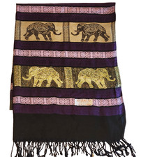 Pashmina 100 Cashmere Scarf Square Shawl Elephant Gold Thread Big 27 x 70 Inch