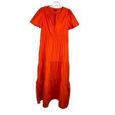 Quince Tiered Maxi Dress Womens Medium Orange V-Neck Elastic Waist Summer Party