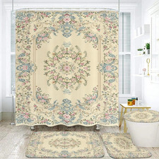 Vintage Floral Bathroom Set, 4-Piece with Shower Curtain 71X71, Bath Mat, Contou