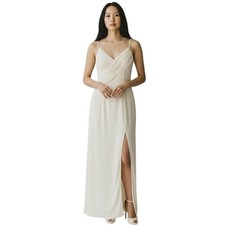 Vtg NiteLine Della Roufogali Gown Maxi Dress sz XS 00 tag 8 Cream Ivory Cocktail