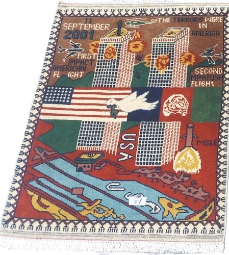 9/11 Handmade Afghan Wool war rug Great Quality Beauiful design Size 80cmx60cm
