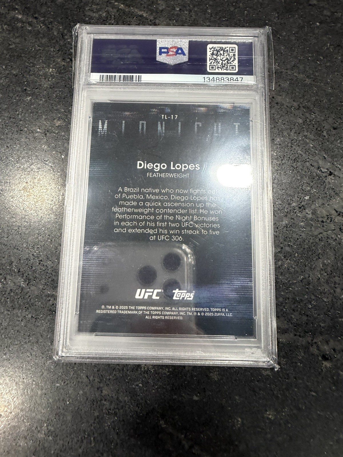 2025 Topps Midnight UFC Diego Lopes /5 Twighlight Daybreak PSA 9  view 2