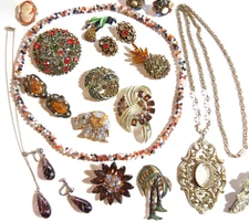 Vtg Jewelry Lot Alice CAVINESS Pineapple Brooch GF Cameo Vogue Glass Beads Lot