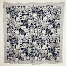 CHANEL 100% Silk Gray Tone Scarf 34.6x34.6 in Cat Camellia Coco Mark