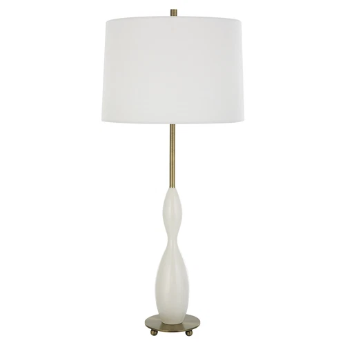 Curvy Slim Gourd Shape Gloss White Table Lamp 34 in Tall Slim Brass Gold - Picture 4 of 7