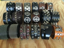 Men's Punk Wide Adjustable Genuine Leather Belt Bracelet Bangle Cuff Black/Brown