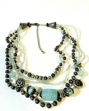 Lovely Boho bronze green blue stones beaded layered necklace 