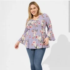 Torrid Fit And Flare Rayon Slub Button Front Top Purple Floral