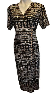 90s Dawn Joy Fashions Rayon Print Dress Size Medium | eBay