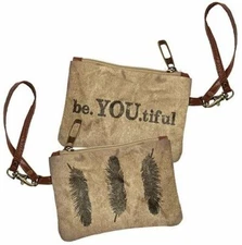 Primitives by Kathy be.YOU.tiful Feather Canvas Coin Purse Wristlet Wallet