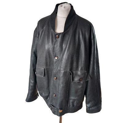 ITALY MODA Men's UK XL Black Faux Leather Jacket Snap Pre-Loved Classic Dad 90s