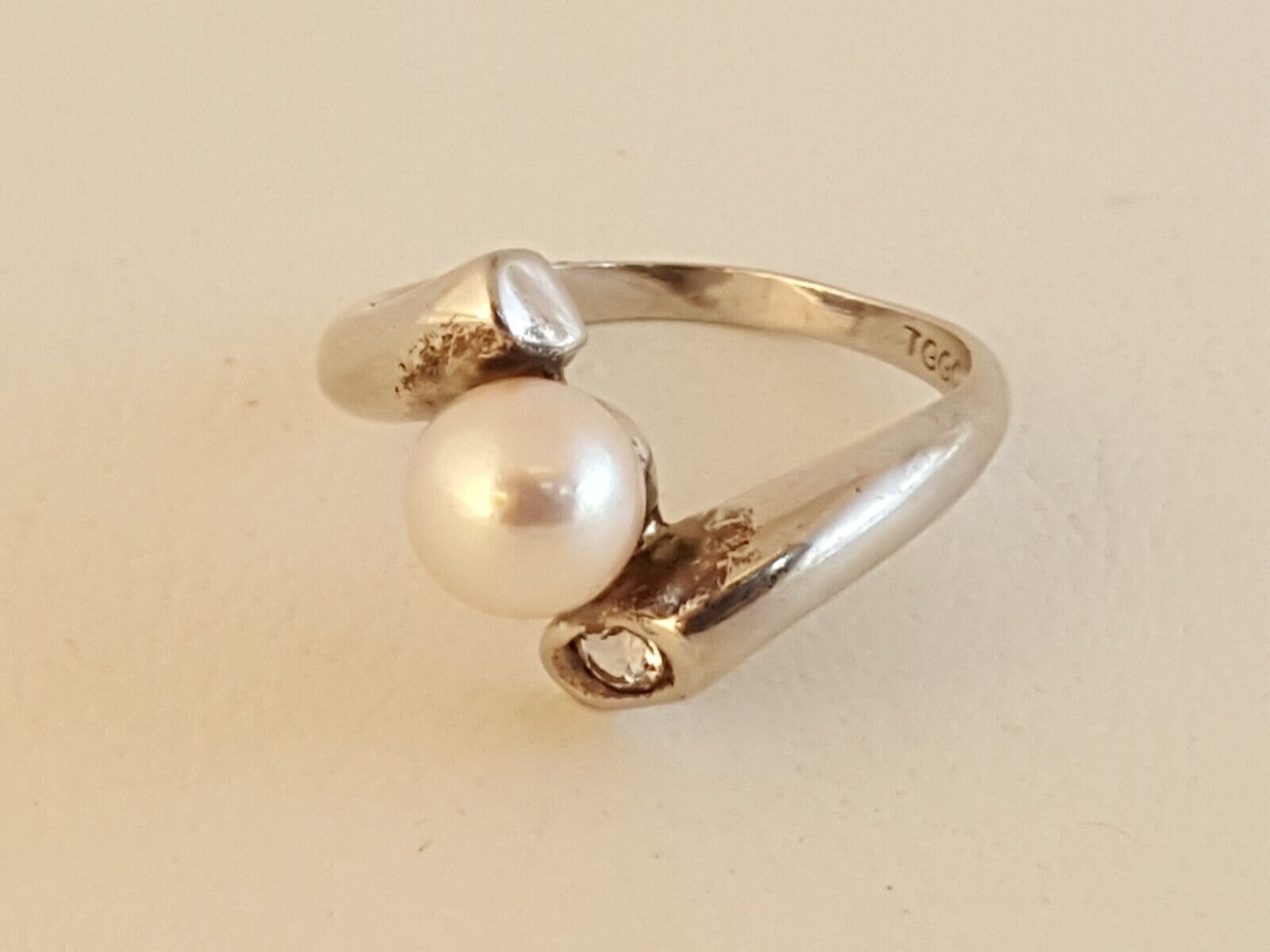 TGCC pearl sterling silver CZ ring modernist clas… - image 3