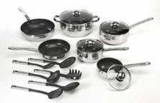 New 18 Pc  Belly Shaped Cookware Set w/ Encapsulated Base & Nonstick Coating