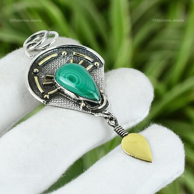 Pear Heart Chakra Russian Malachite Gemstone 925 Silver Trendy Daughter Pendant