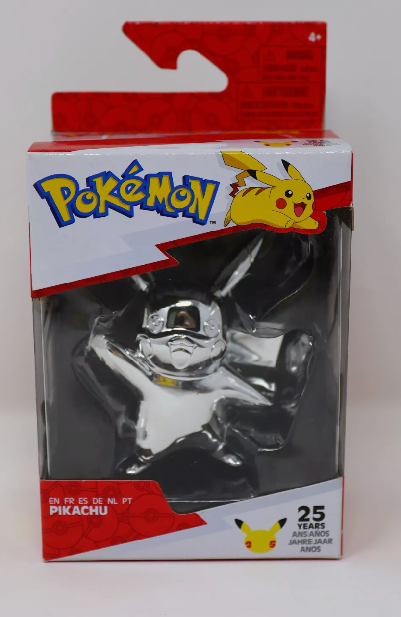 Pokemon Pikachu 25th Anniversary Silver Battle Figure Jazwares 2021 NEW