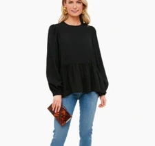 Pomander Place by Tuckernuck Black Carlota Blouse sz XL NWT Peplum Top