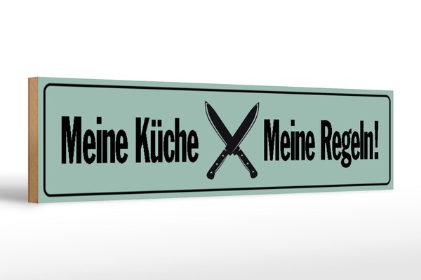 Holzschild Spruch 46X10 Cm Meine KüChe Meine Regeln Holz Deko Schild Wooden Sign-image