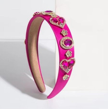 BRAND NEW LUXURY HANDMADE HOT PINK AND CLEAR RHINESTONE HEADBAND HAIR ACCESSORY