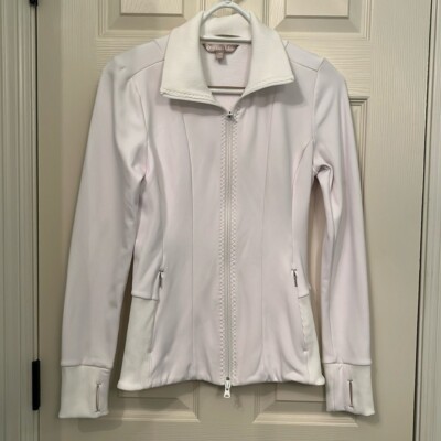 Athleta Women's White Ridge Crop Zippered Jacket Sz XS Workout Athletic Ribbed