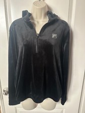 FILA WOMENS HALF ZIP HOODIE JACKET VELVET BLACK 1430332