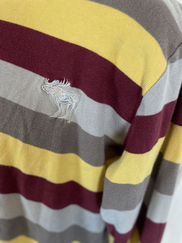Vintage Abercrombie & Fitch Pullover Oberteil Herren XL grau blau rot gold gestreift Y2k